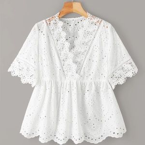 White embroidered flower shirt